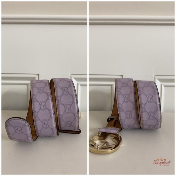 Authentic Gucci Purple Guccissima Leather Gold Interlocking G Buckle Belt 80/32 - Picture 8 of 14